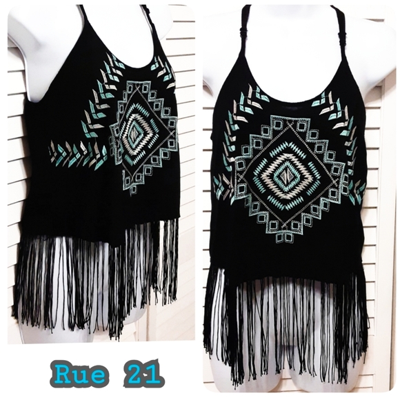 Rue21 Tops - Rue 21 Adjustable Strap Racerback Fringe Top